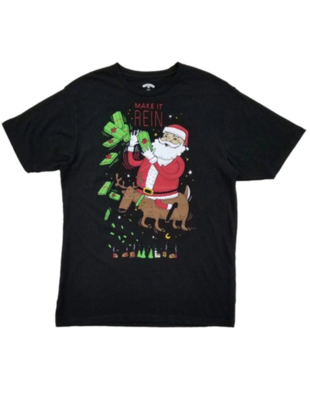 Holiday Time "Make It Rein" Santa Graphic Short Sleeve T-Shirt